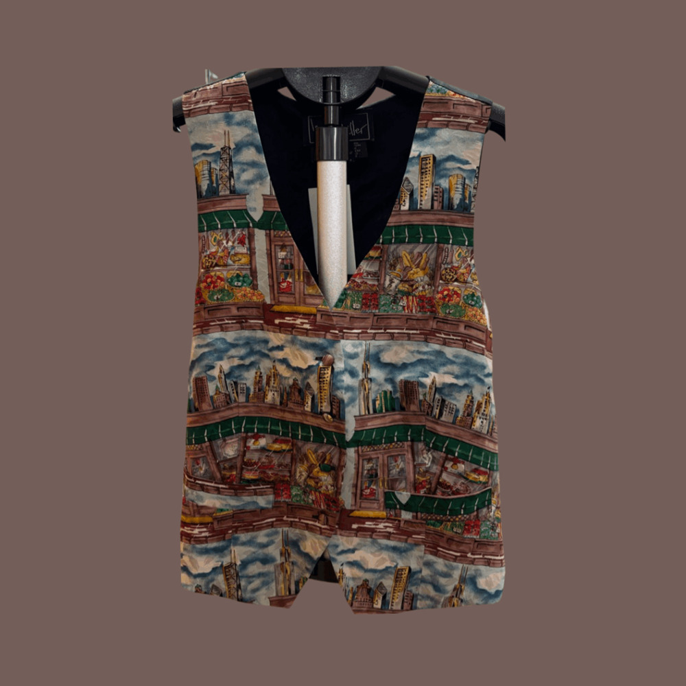 Nicole Miller Silk Vest | NYC Market Print | Size M | Vintage